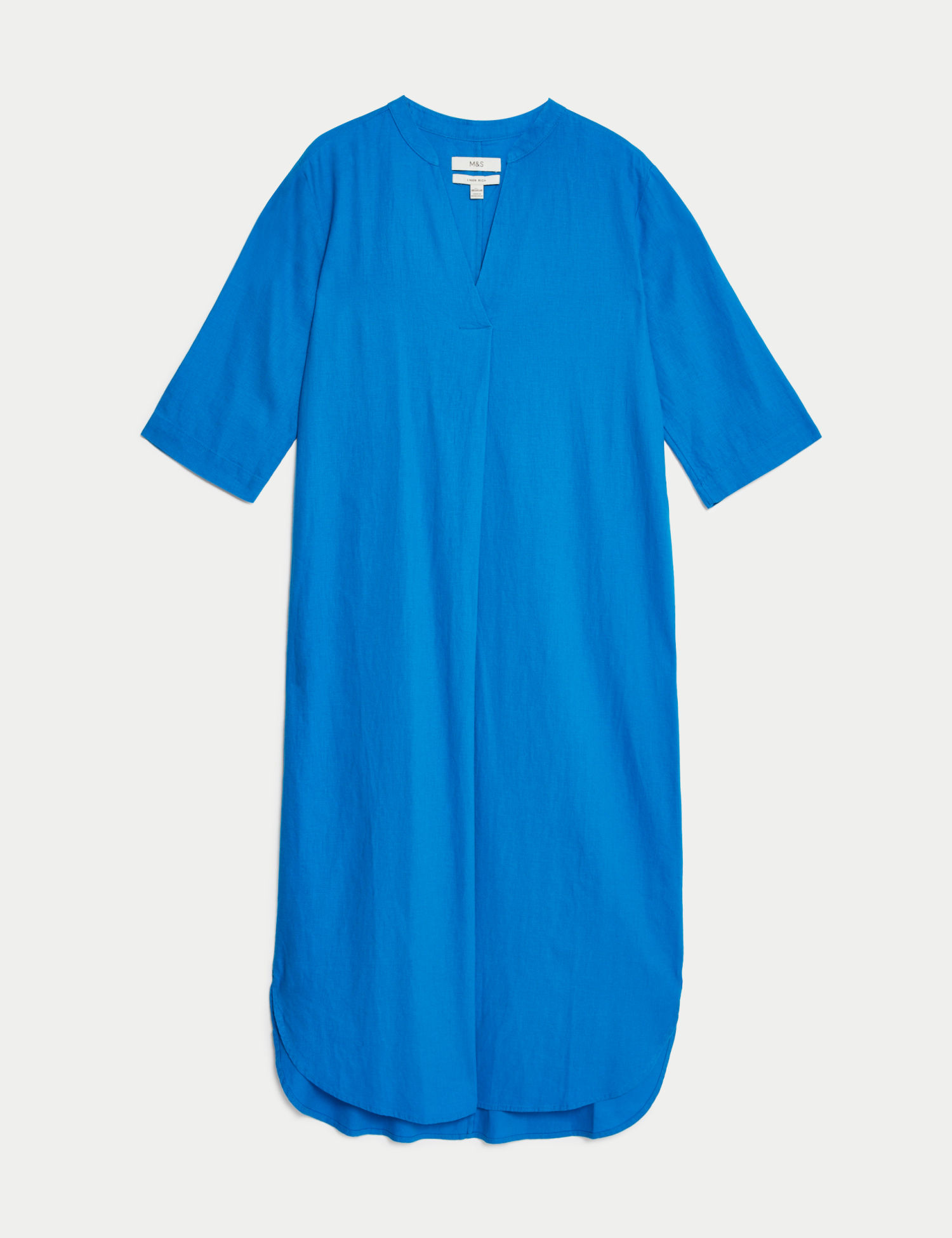 Shop Linen Rich V-Neck Midi Shift Dress - M&S