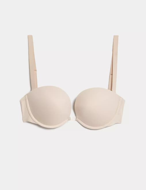 EX M&S Ladies Zigzag Padded Strapless Bra A-E In White or Almond Colour  (M2)