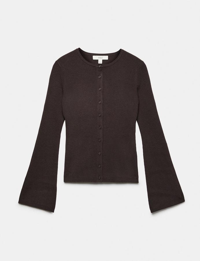 Ribbed Slim Fit Cardigan with Wool