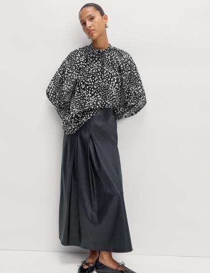 Sheer Floral Printed Long Blouson Sleeve Blouse