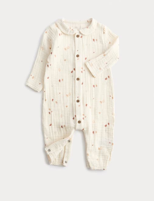 Pure Cotton Woven Leaf Collared All In One (0-12 Mths)