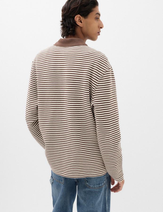 Pure Cotton Half Zip Striped Polo Shirt