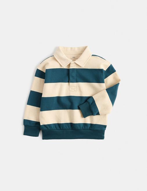 Pure Cotton Striped Rugby Sweatshirt ( 2-8 Yrs)