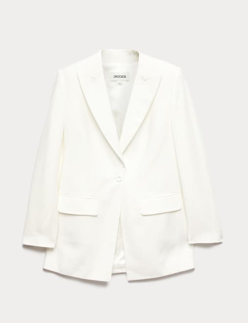 Tailored Basketweave Single Breasted Longline Jacket