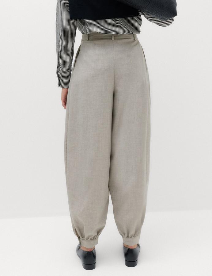 Checked Pleated Hem Balloon Trousers