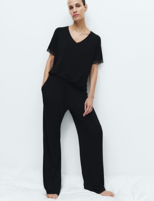 Lace Trim Wide Leg Pyjama Set