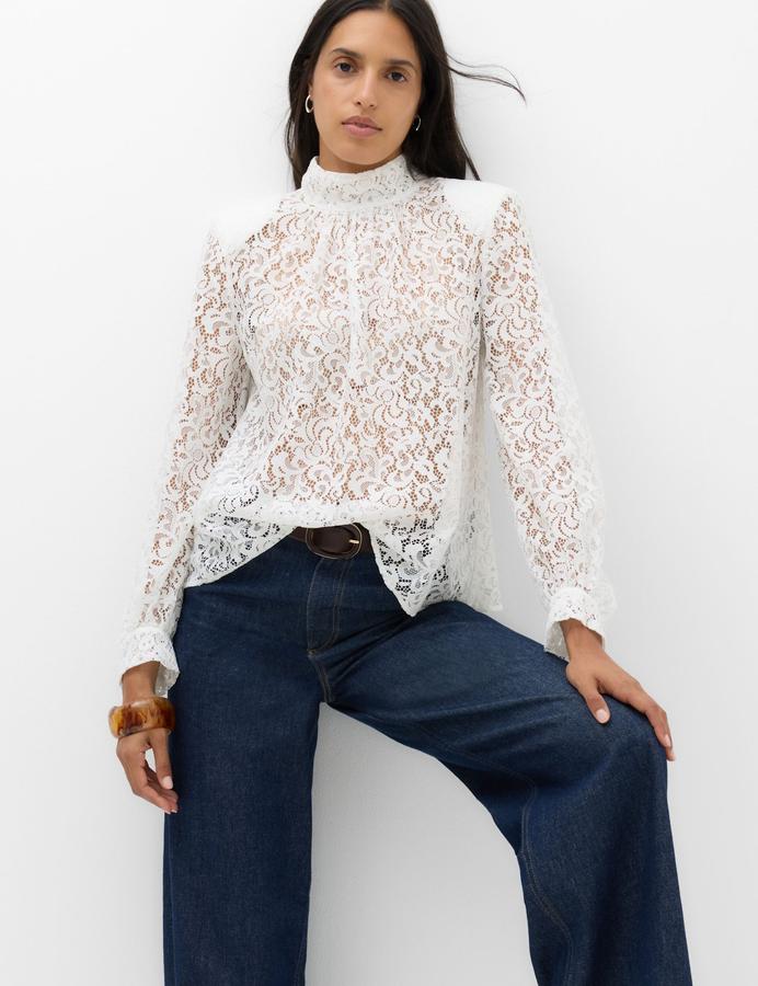 Lace High Neck Blouse with Cotton