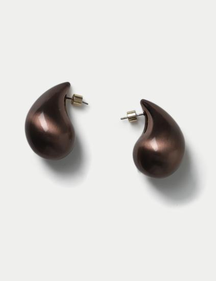 Large Brushed Tear Drop Stud Earrings