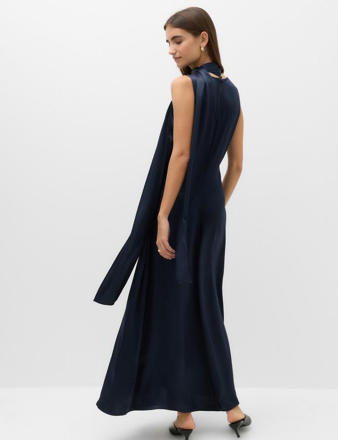 Satin Scarf Detail Satin Midaxi Column Dress