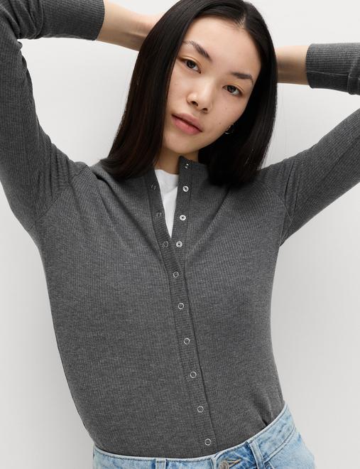Cotton Rich Long Sleeve Popper Henley Top