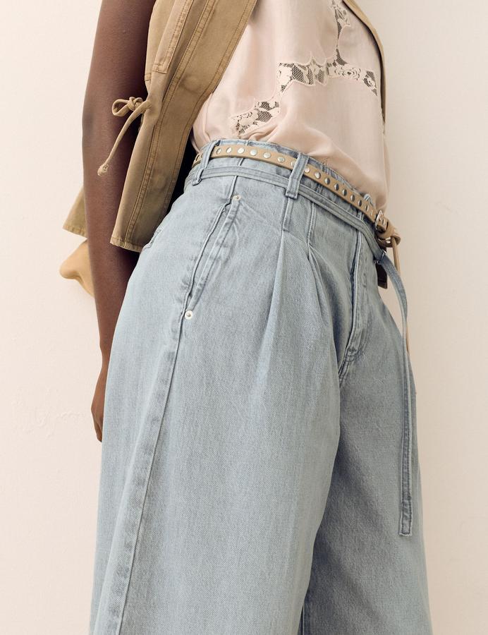 High Waisted Belted Slouchy Wide Leg Jeans