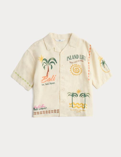 Linen Blend Print Shirt (2-8 Yrs)