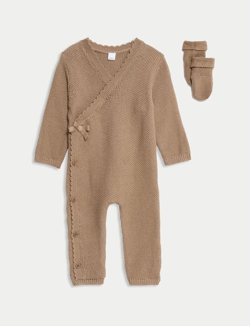 Pure Cotton Knitted All in One with Booties (0-12 Mths)