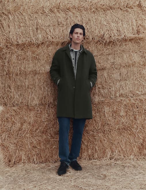 Textured Car Coat with Wool