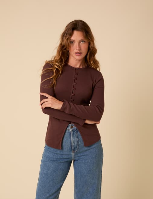 Rhea Ribbed L/S Waistcoat Top