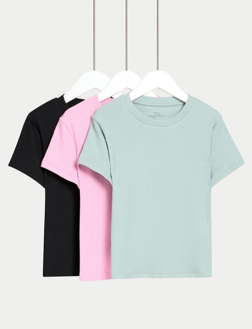 3pk Cotton Rich Ribbed T-Shirts (2-16 Yrs)