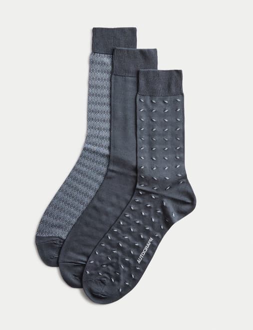 3 Pack Assorted Design Mercerised Cotton Blend Socks