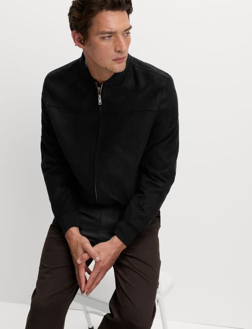 Faux Suede Bomber Jacket