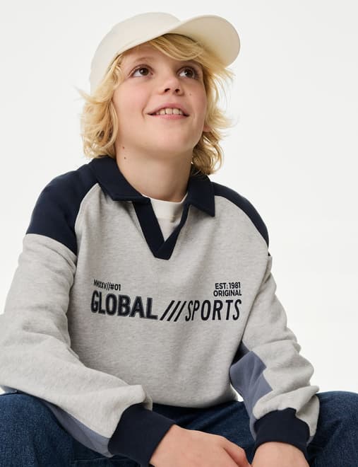 Cotton Rich Sports Slogan Polo Sweatshirt (6-16 Yrs)