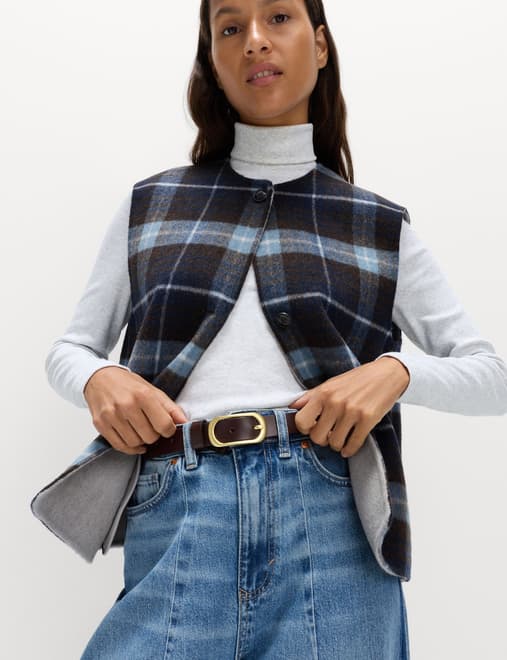Wool Blend Checked Button Through Gilet