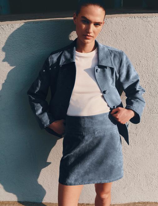 Suedette Button Through Short Jacket