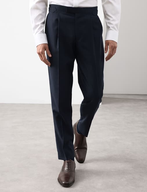 Tailored Fit Pure Wool Micro Check Trousers