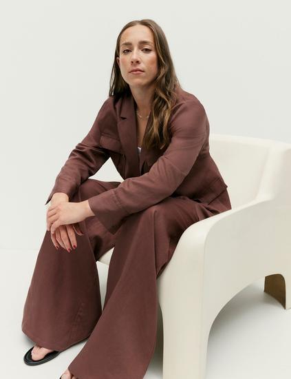 Belted Utility Longline Blazer with Linen
