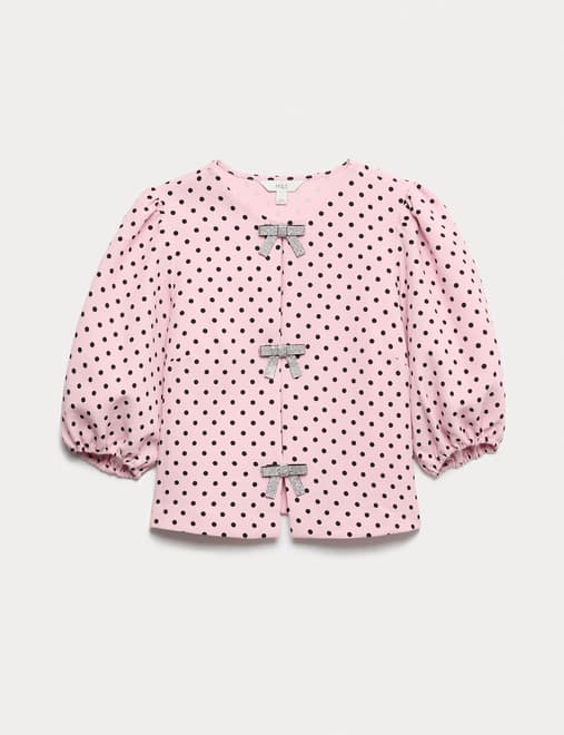 Polka Dot Embellished Bow Top