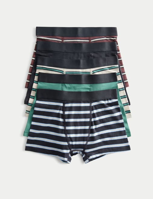 5pk Cotton Rich Striped Trunks (5-16 Yrs)