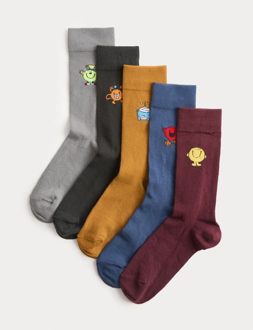 5 Pack Cotton Rich Mr Men Socks