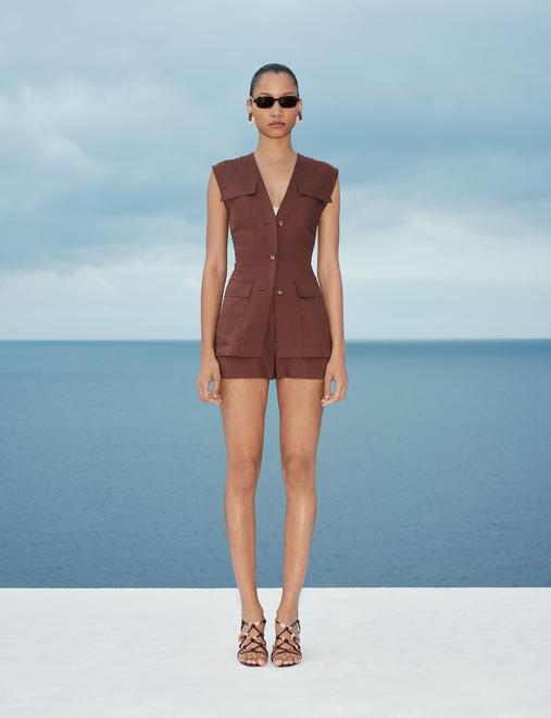Belted Utility Longline Waistcoat with Linen