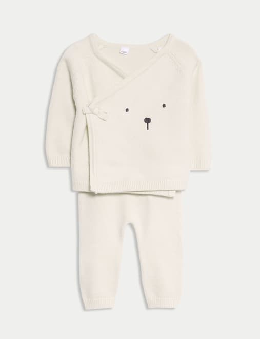 2pc Knitted Bear Wrap Outfit (0-12 Mths)
