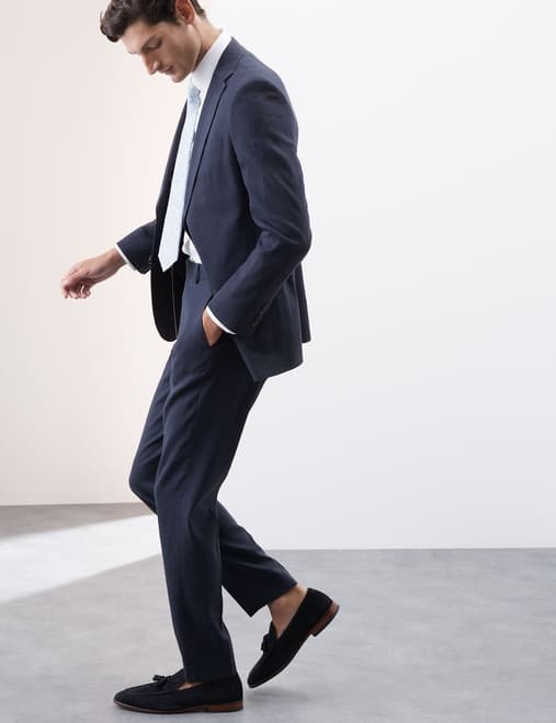 Tailored Fit Italian Performance Linen Blend Suit Trousers