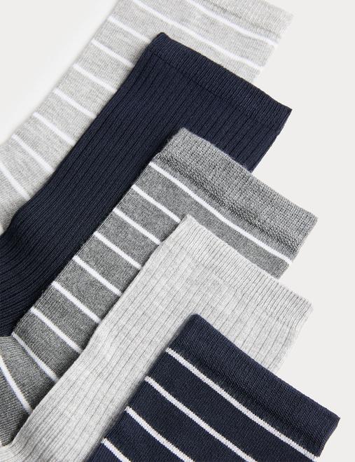 5 Pack Supersoft Striped Crew Socks