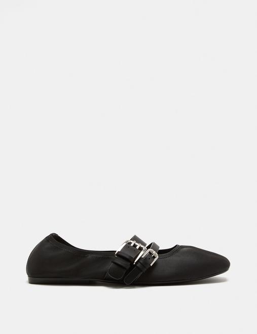 Satin Double Buckle Mary Jane Ballet Pumps