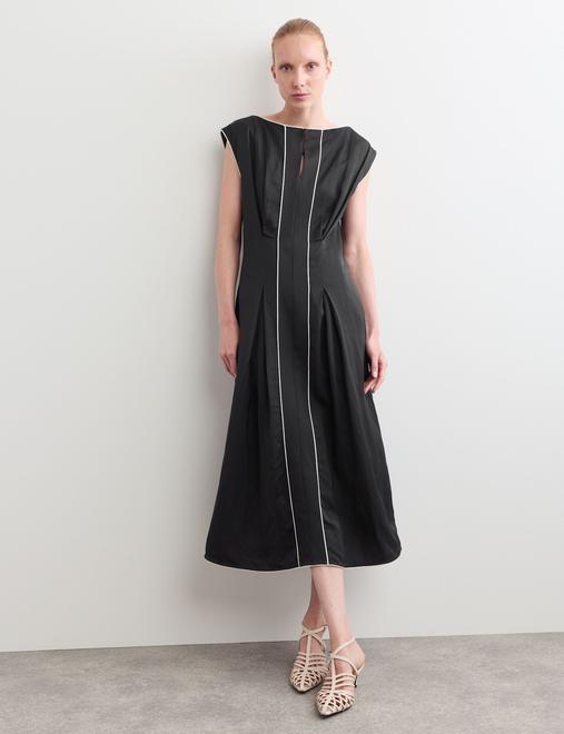 Satin Midaxi Column Dress with Linen