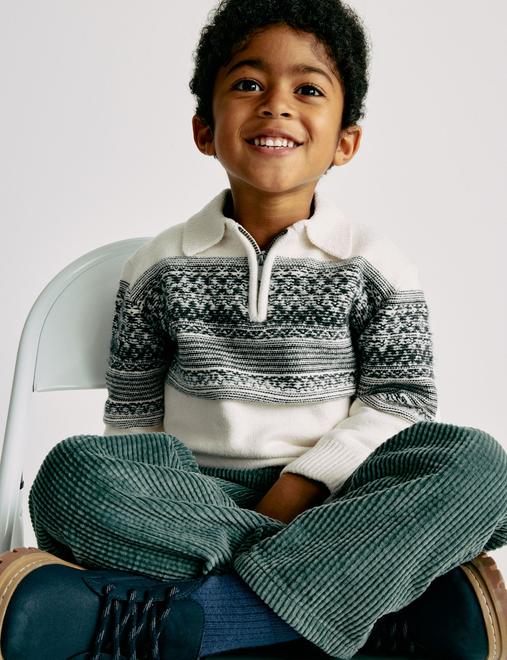 Cotton Blend Fair Isle Half Zip Jumper (1-10 Yrs)