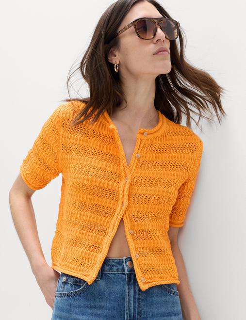 Cotton Blend Textured Cropped Cardigan