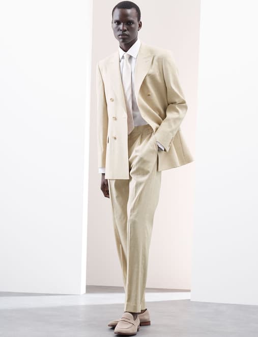 Tailored Fit Italian Performance Linen Blend Suit Trousers