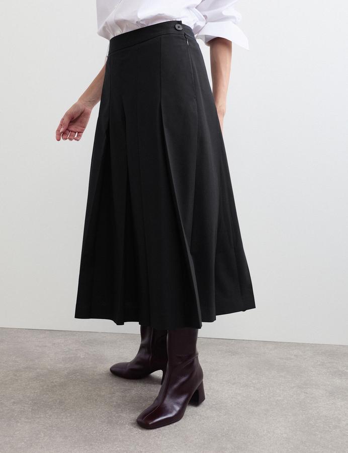 Pleated Wide Leg Culottes with Wool