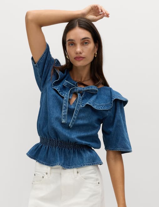 Denim Ruffled Blouse