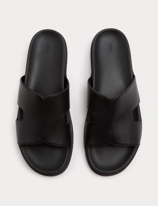 Faux Leather Slip On Sandals