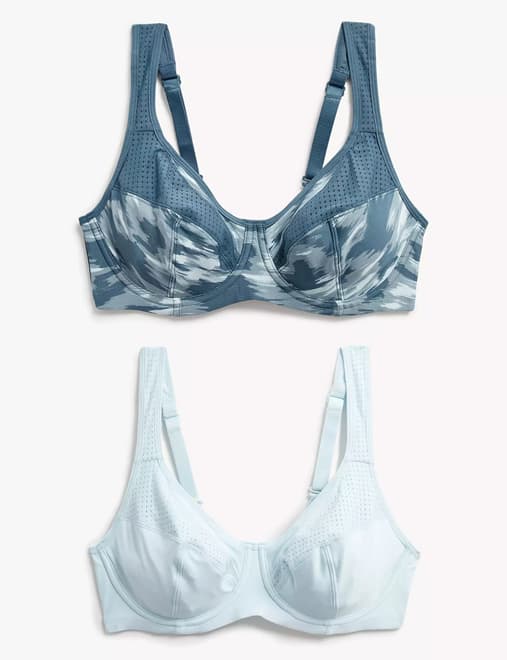 2pk Ultimate Support Non-Wired Sports Bras A-H, Goodmove, M&S
