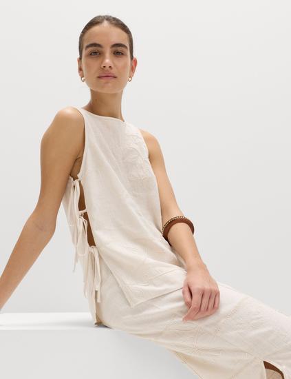 Patchwork Tie Side Vest with Linen