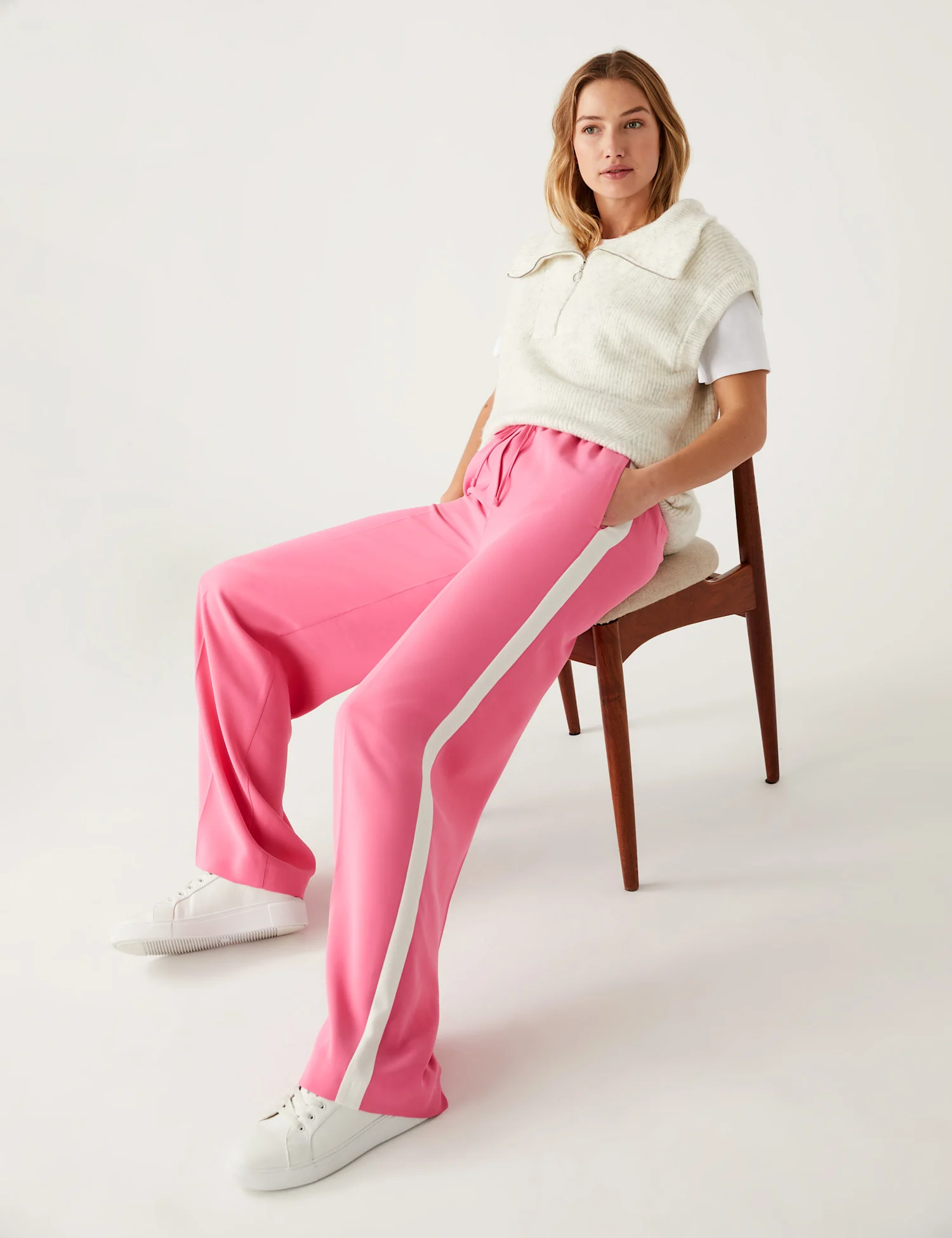 Shop Side Stripe Drawstring Wide Leg Trousers for Women Online M S