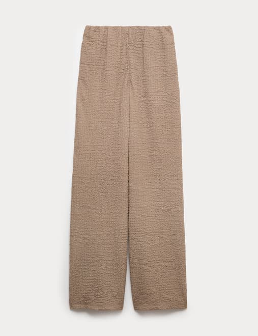 Textured Pull On Wide Leg Trousers