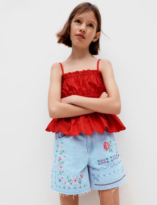 Denim Cross Stitch Bermuda Shorts (6-16 Yrs)