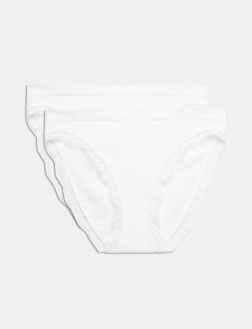 2 Pack Jasmine Lace Seamless High Leg Knickers