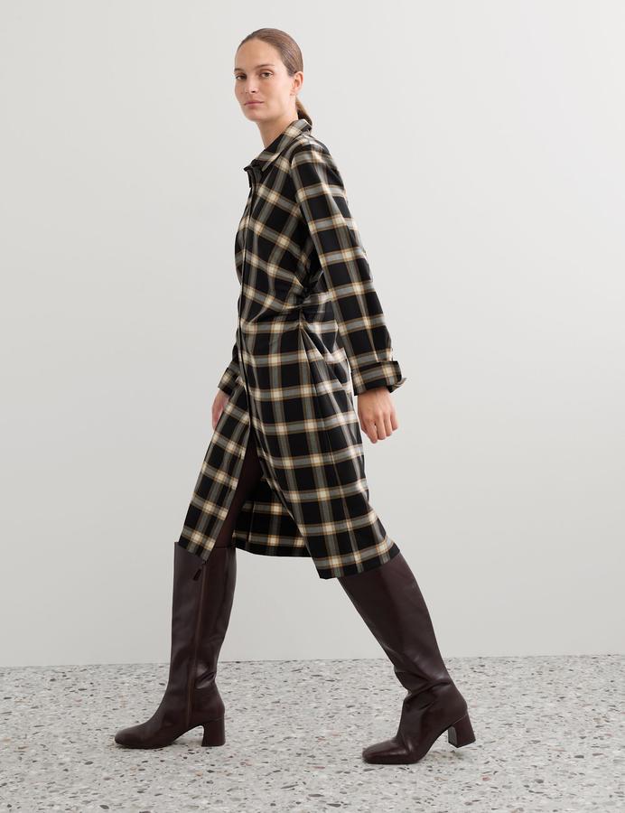 Wool Rich Checked Collared Midi Shirt Dress