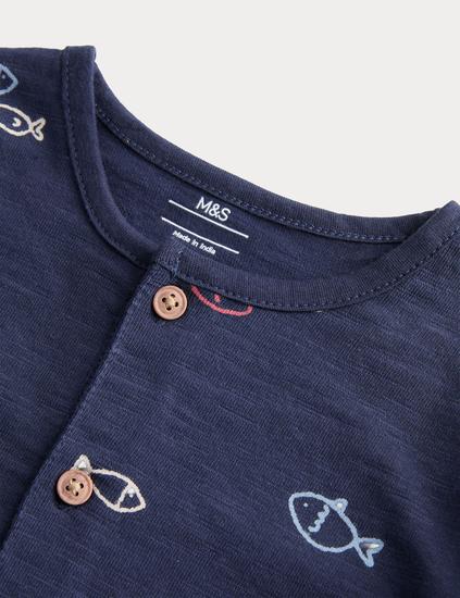 Pure Cotton Jersey Navy Fish Romper (0-3 Yrs)